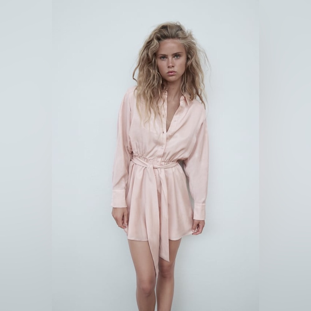 Zara SATIN EFFECT SHIRT DRESS